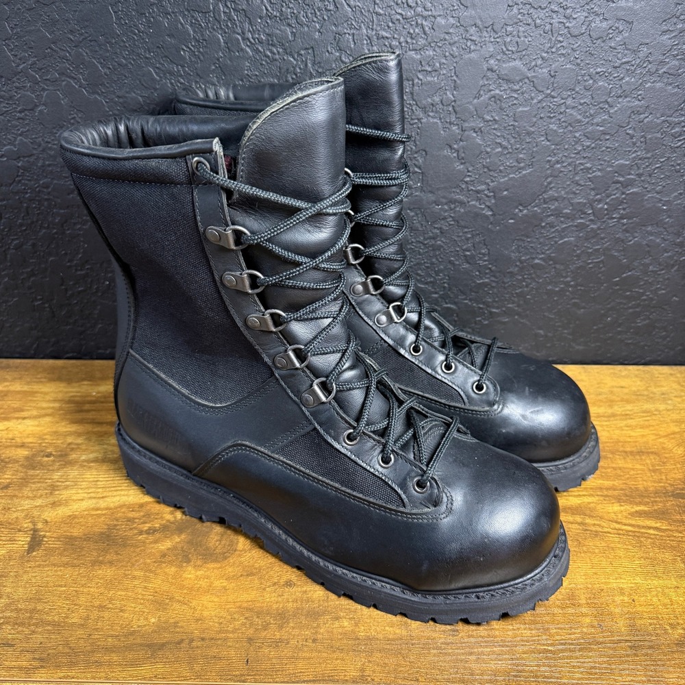 Black‎ Knight Mens Tactical Work Boots Black Leather Steel Toe Vibram 9.5 W 1599